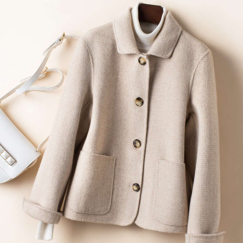 Elegant 100% Wool Female Korean Woolen Jackets Women Clothes 2019 Slim Plaid Coat Spring Autumn Overcoat 1907777W751