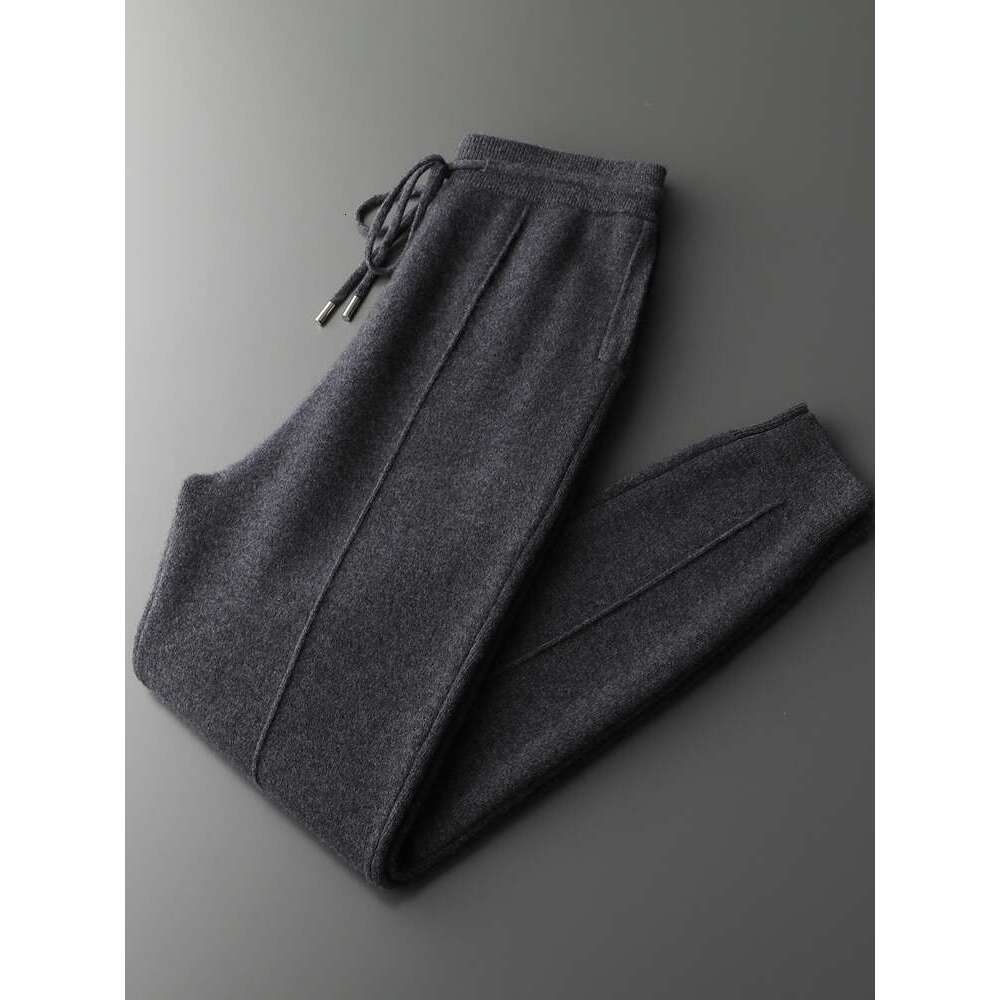 Men's Cashmere Autumn Winter Thick Smart Casual Pencil Soft Warm Sport Trousers 100% Merino Wool Fashion Knit Pants