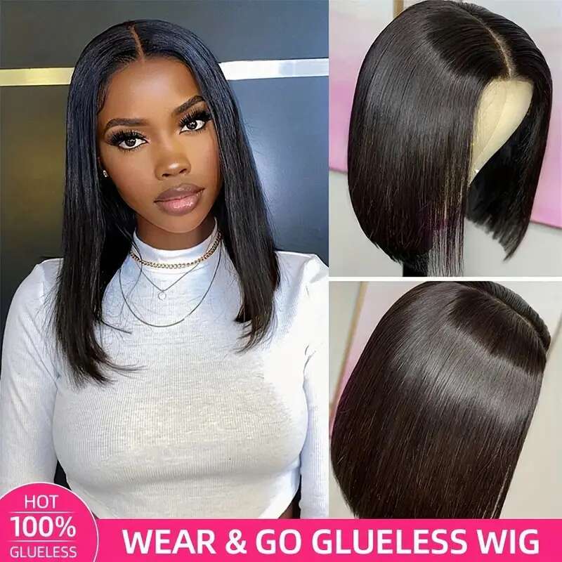 Wear And Go Glueless Short Bob Straight 4X4 HD Lace Closure Wigs For Women 100% Brazilian Human Hair Wig