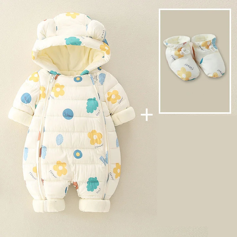 2024 born Baby Jumpsuit Hooded Plus Velvet Warm winter wear Baby Boys Snowsuit Toddler Snow Suit Girl Cotton Overalls Rompers 241025