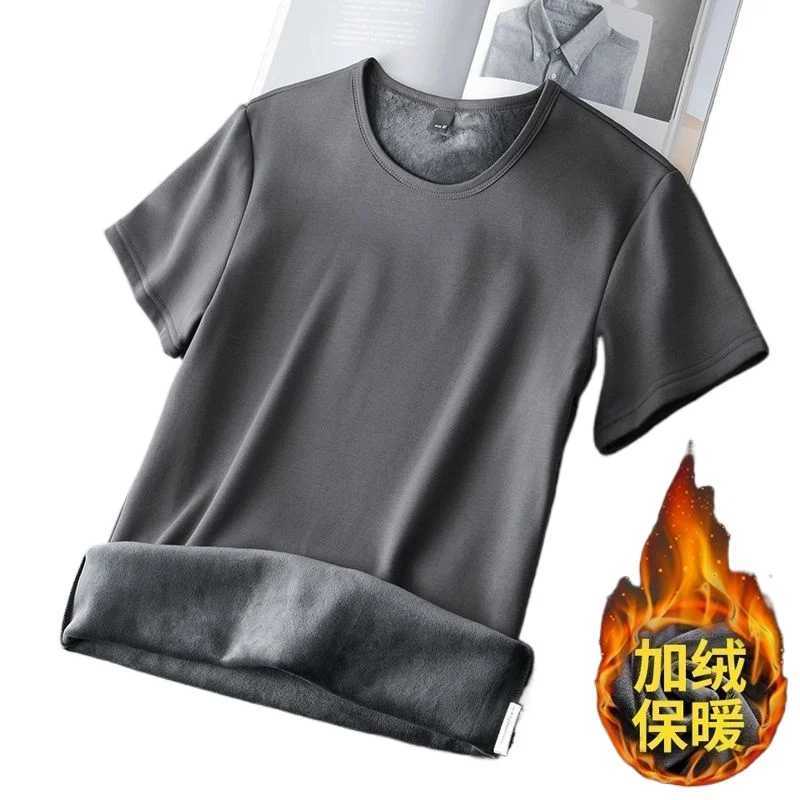 Mens hot underwear top Flce thick shorts Slve T-shirt Kp warm Ts O-neck solid bottom shirt W241026