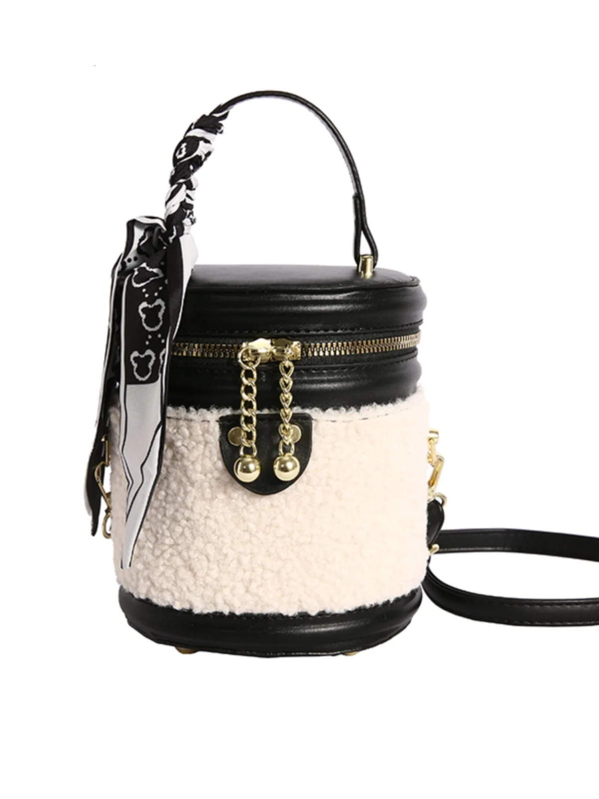 Handbag with ribbon Korean autumn fashion plush spice PU cross body bag high-end textured shoulder bag 241025