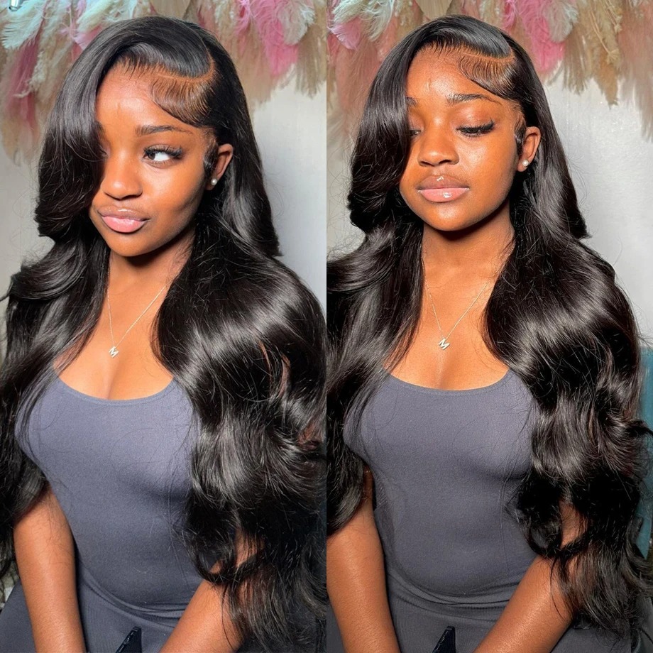 30 40 Inch Front 200 Density 13x6 HD Transparent Body Wave Lace Frontal Human Hair Wig PrePlucked Glueless For Women