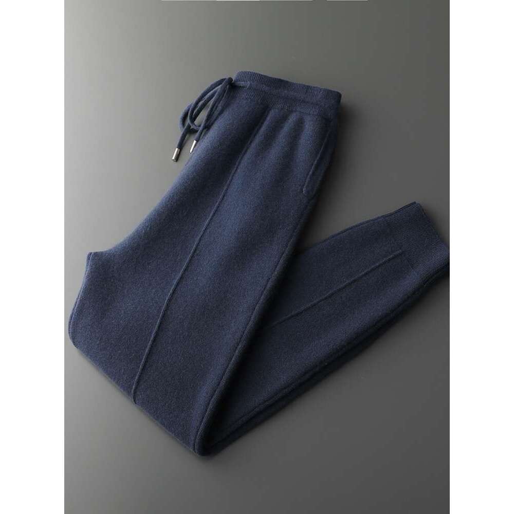 Men's Cashmere Autumn Winter Thick Smart Casual Pencil Soft Warm Sport Trousers 100% Merino Wool Fashion Knit Pants