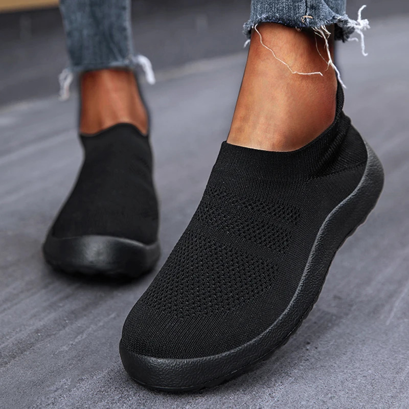 2024 Womens Sports Shoes Flat Breathable Comfortable Womens Sports Shoes Slide on Socks Solid Color Womens Running Shoes 241024