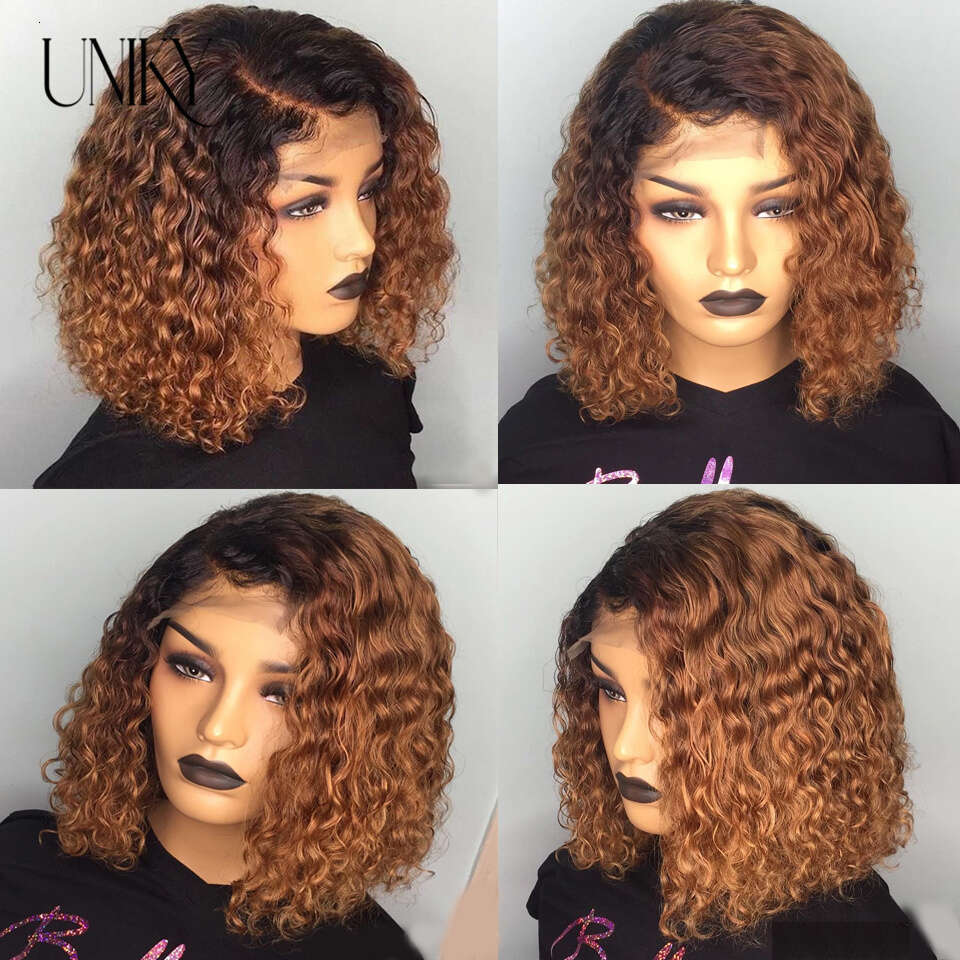 13X4 Lace Frontal Wigs Deep Short Curly Bob For Black Women Brown Blonde Highlight Human Hair Full Wig