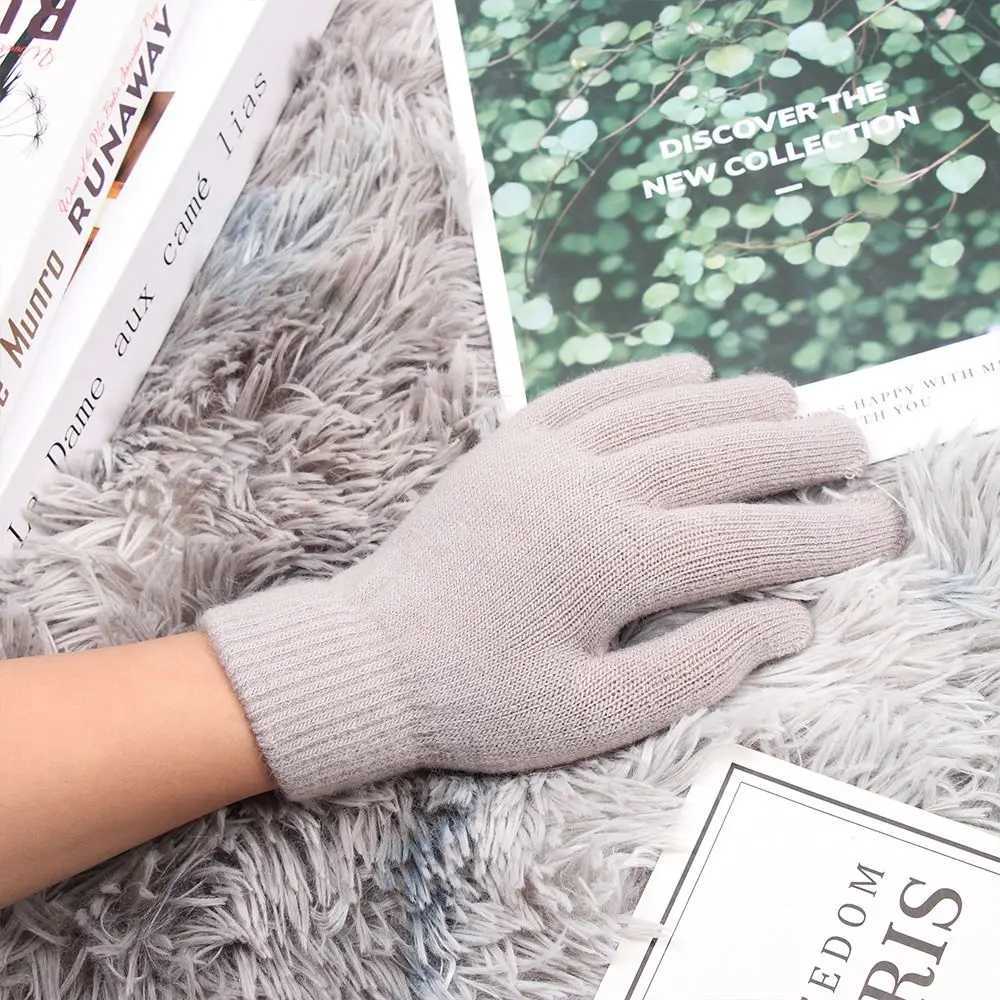 Unisex winter ribbed knitted full finger Gs basic thick plush lining gloves with magic hot wrist warmth for women W241026