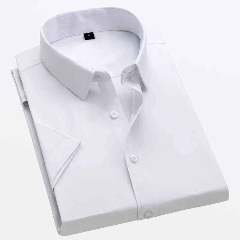 2024 summer mens ultra-thin solid color short sleeved Slve business shirt casual white mens brand plus 5XL classic style W241026