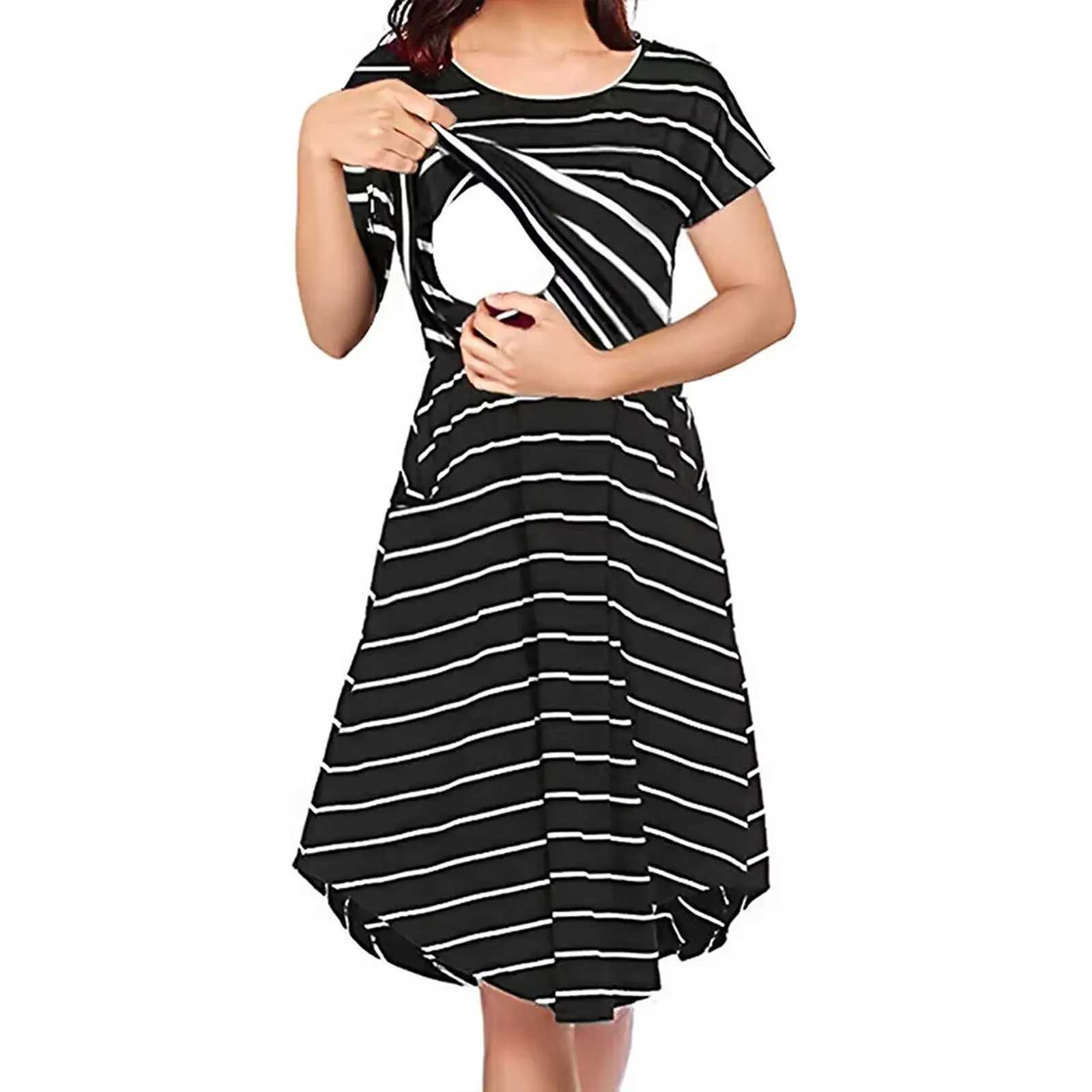 Summer maternity care striped dress womens casual striped short sleeved maternity care dress W241026