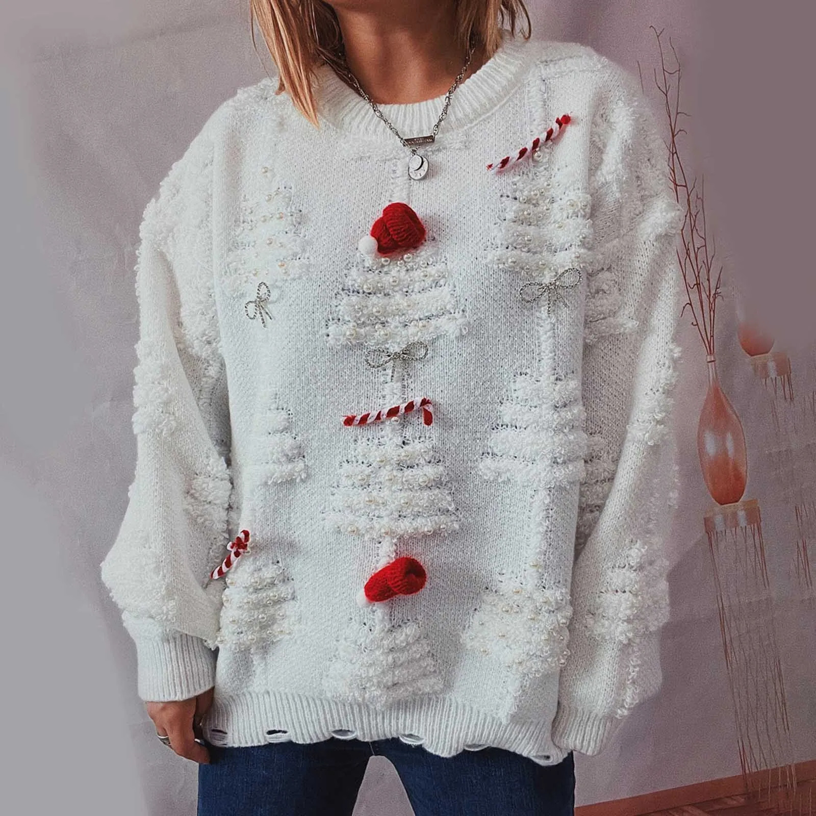 Womens Sweater Autumn Winter Fashion Tops Long Sleeve Loose Xmas Year Outfits Christmas Oversized Casual Jumpers 241025