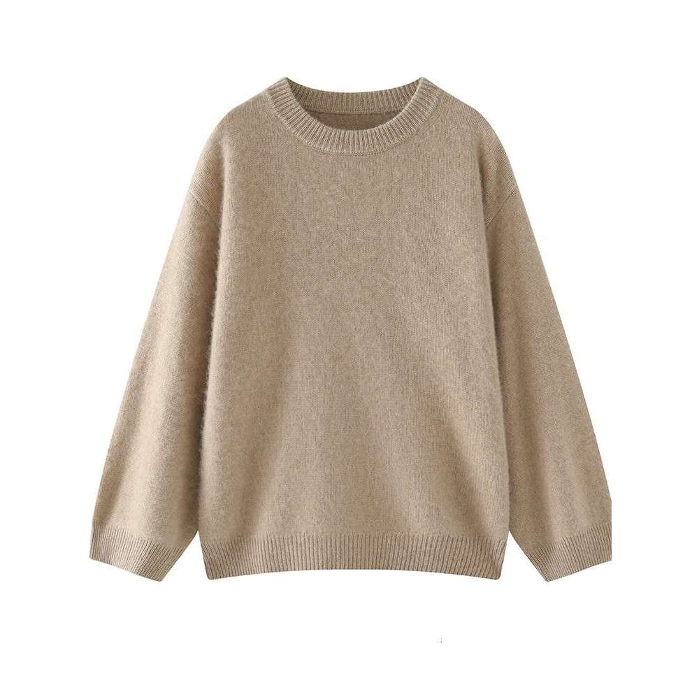 CHICUU Women 100% Sweater O-Neck Wide Sleeve Pullover Casual Simple Style Cashmere Knitwear Autumn Winter Clothing Tops