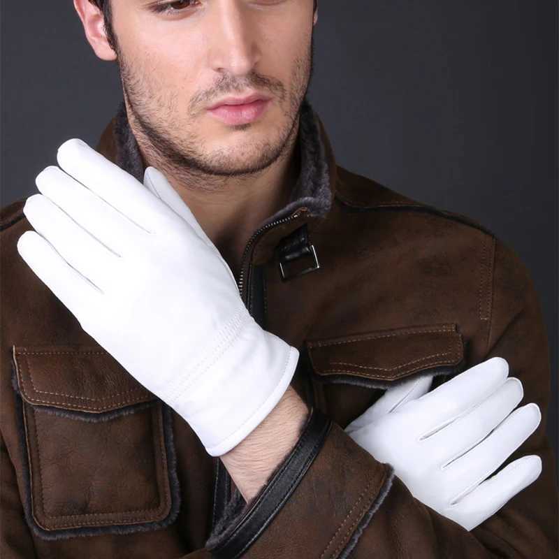 Mens fashion genuine leather winter warm white celebration sheepskin short Gs finger sports Gs W241026