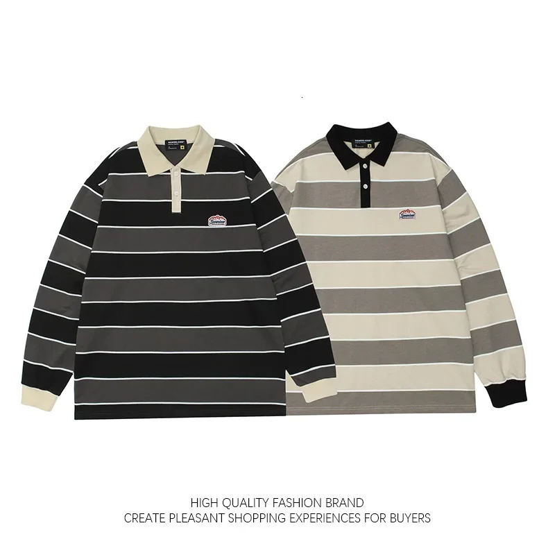 Japanese Vintage Stripe Long Sleeved Lapel Shirt Top for Men Women Loose Trend Streetwear 2023 BF Style Preppy Cotton Sweatshirt 241025