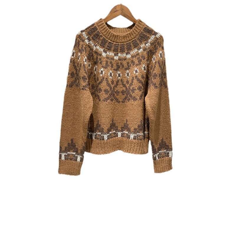 2024 Autumn/Winter Old Money Style Fair Island Jacquard Hooded Sweater For Women+Trumpet Jeans Two Piece Sets Womens Outifits