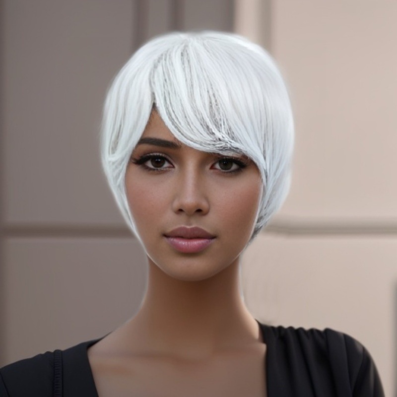 African ladies middle-aged and elderly wig side bangs fluffy short hair chemical fiber headpiece