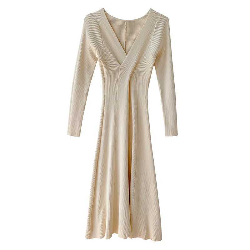 Maternity Dress Autumn/Winter Fashion Maternity Dress V-neck Sweater Knitted Tie Dress Vestidos De Mujer Casual W241026