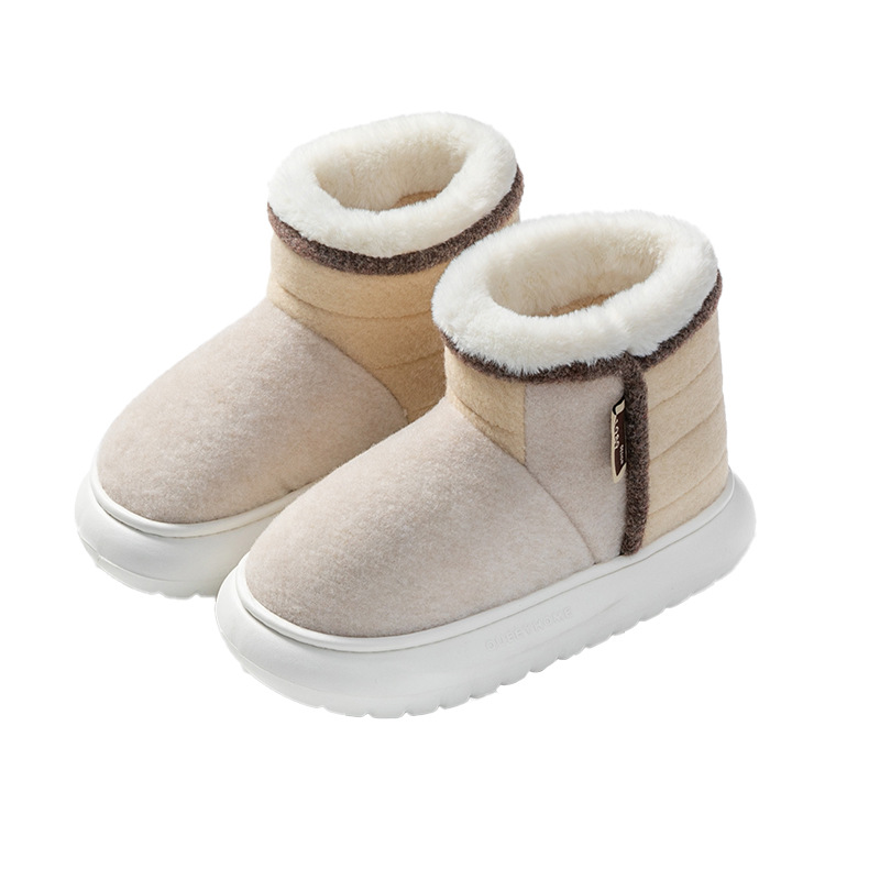 Women's Thick Cotton Boots: Anti-Slip, Plush, Warm, Indoor, Autumn Winter 2024 704b