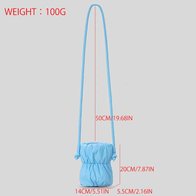 Fashionable Ruched Small Inflatable Bucket Bag Pad Womens Shoulder Bag Casual Nylon Cross Bag Cute Small Phone Wallet 241025