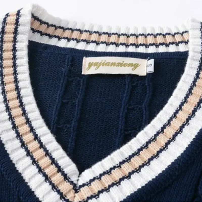 Sweater Vest Men Thicken Vneck Sleeveless Knitted Sweaters Vests Striped Retro Preppystyle Simple Chic Loose Casual Allmatch 241025