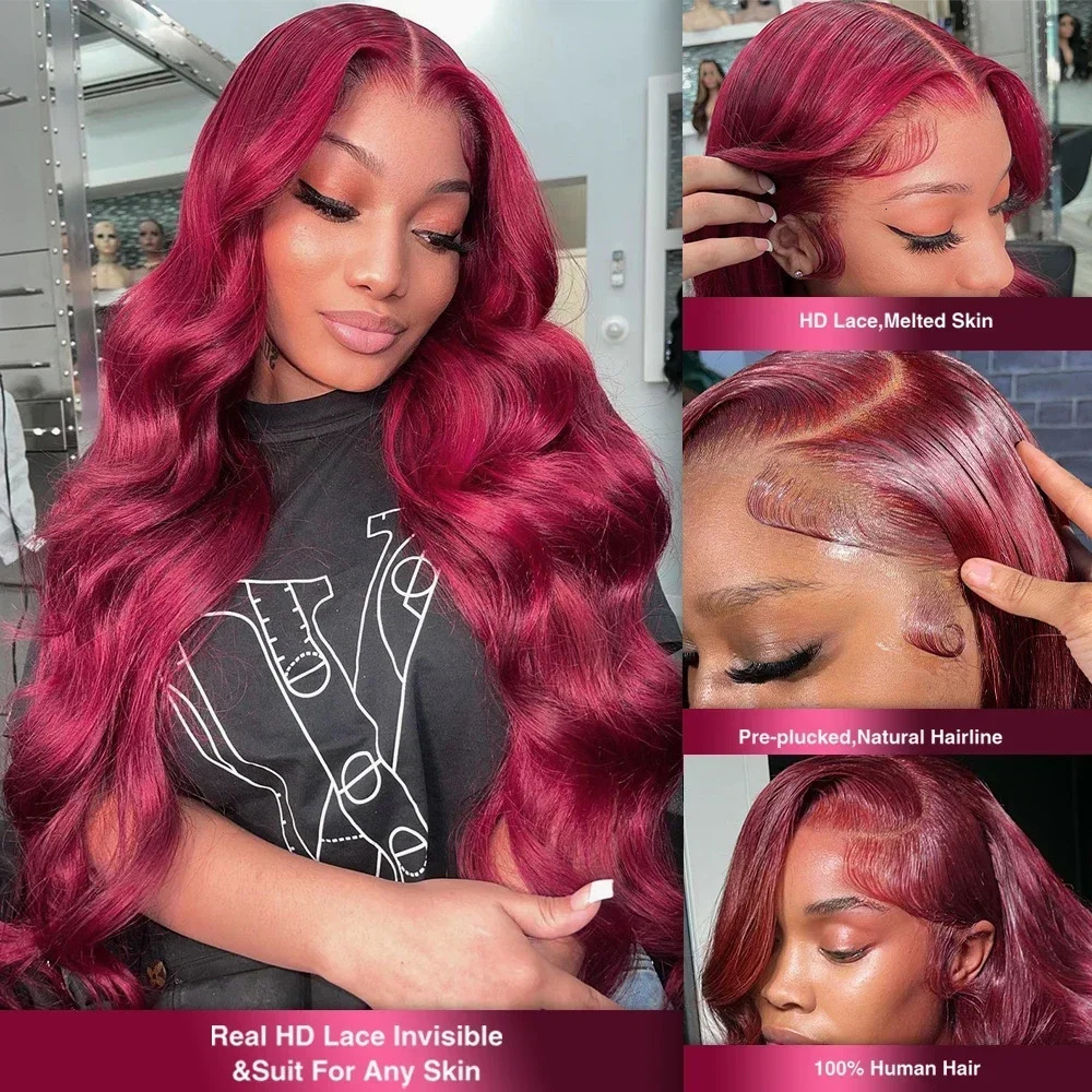 99j Bury 200 Density 13x4 13x6 Full Frontal Preplucked Colored Body Wave Front Wigs HD Transparent Lace Human Hair Wig