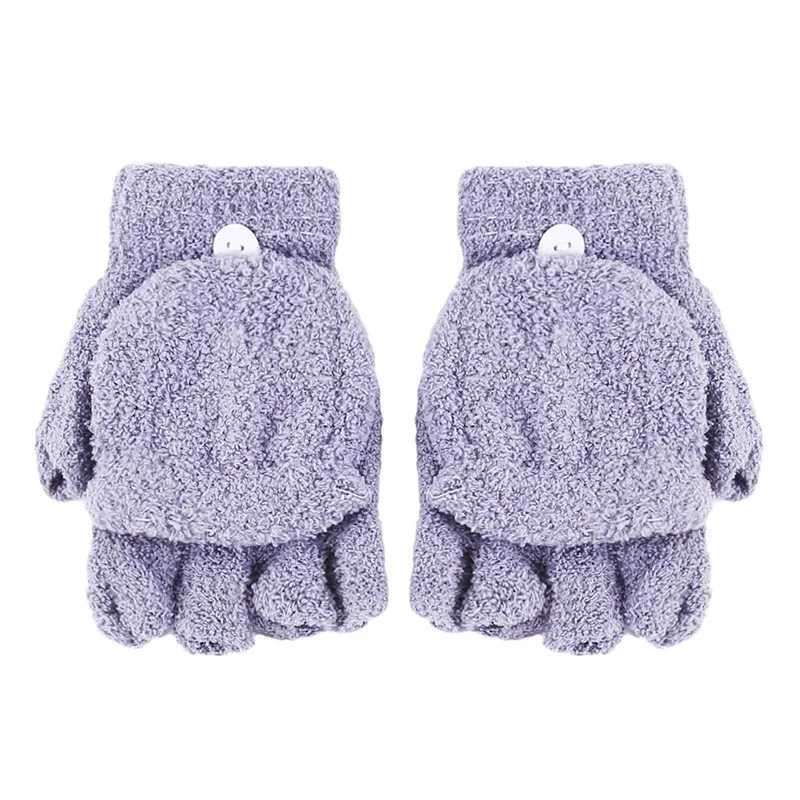 Student dual-use boys and girls warm winter coral velvet Gs convertible flip half finger Gs knitted gloves W241026