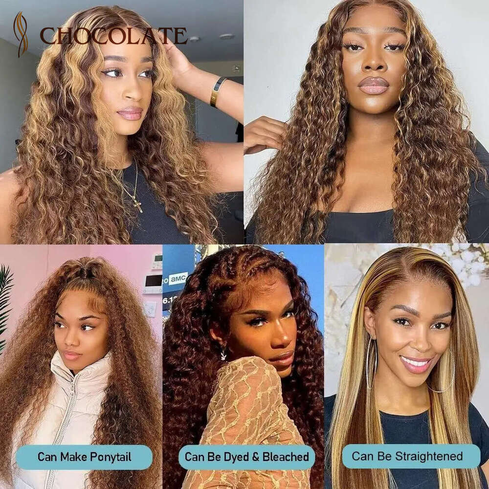 Highlight 13X6 Brazilian 4/27 Ombre Colored Deep Wave Human Hair 13X4 Lace Frontal Wigs