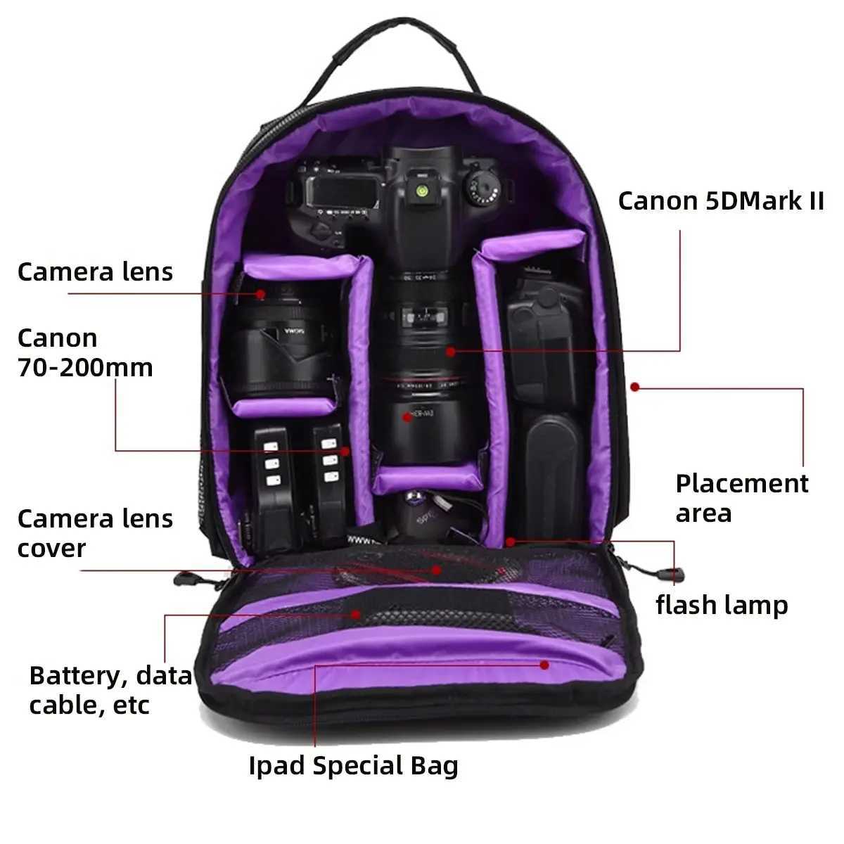 Multi-functial Outdoor Camera Backpack Video Digital Shoulder Camera Bag Waterproof Camera Photo Bag Case for DSLR Camera BagXJ241026