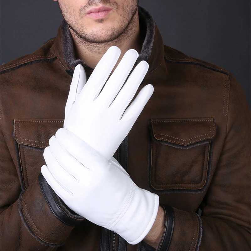 Mens fashion genuine leather winter warm white celebration sheepskin short Gs finger sports Gs W241026