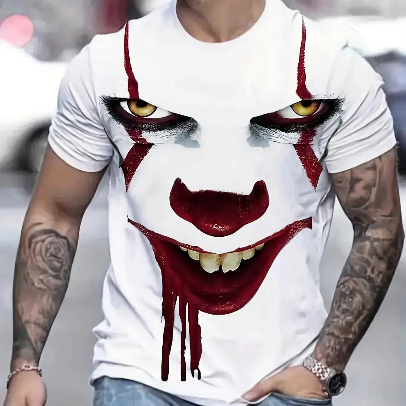 New Summer Terror Clown Pattern 3D Printed T-shirt Mens O-neck T-shirt Short Sleeve Extra Large Harajuku T-shirt W241026