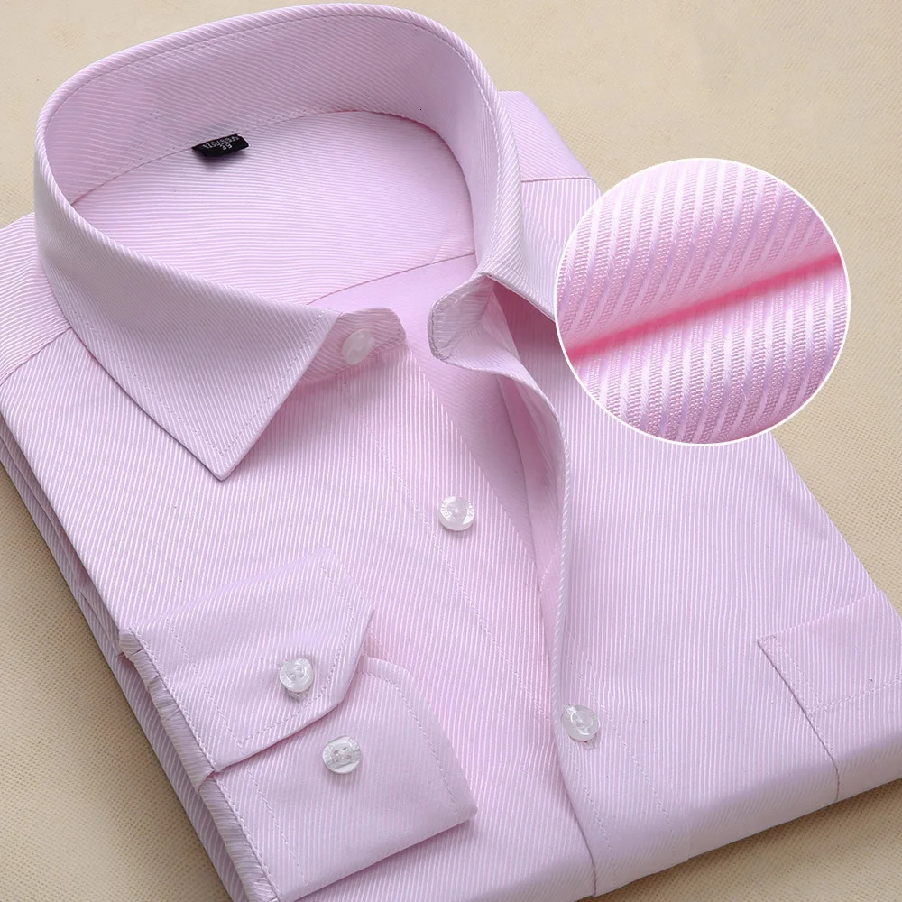 Plus Size Men Dress Shirts Long Sleeve Slim Fit Solid Striped Business Formal White Man Shirt Male Social Big Clothing 241025