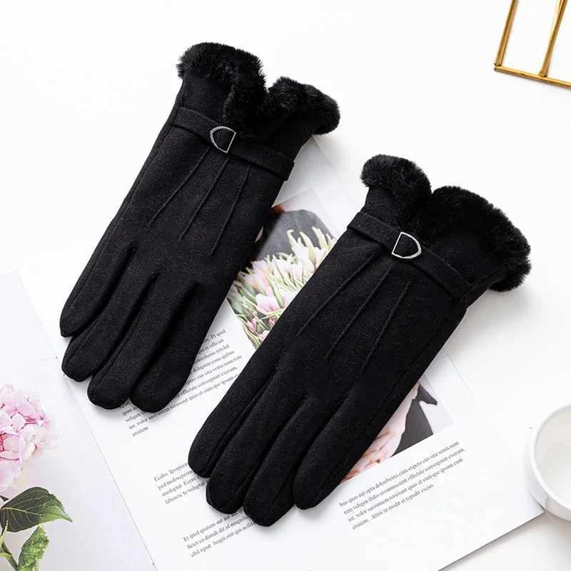 Fashionable Winter Womens Gs Keep Warm Suede Gloves Touch Screen Windproof Full Finger Outdoor Sports Womens Gs W241026