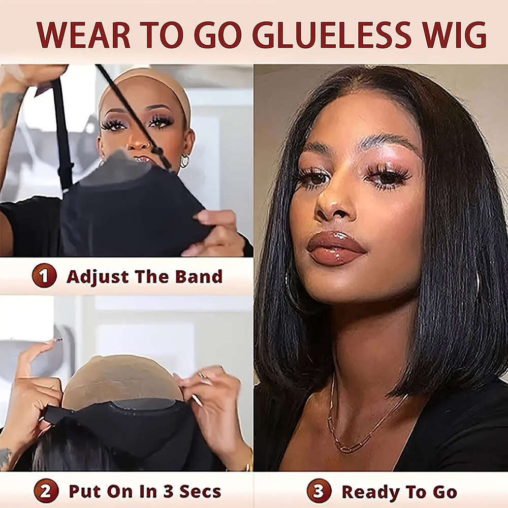 4X4 Glueless Wear And Go Beginners Lace Front Wigs For Black Women Short Straight Bob Human Hair Wig