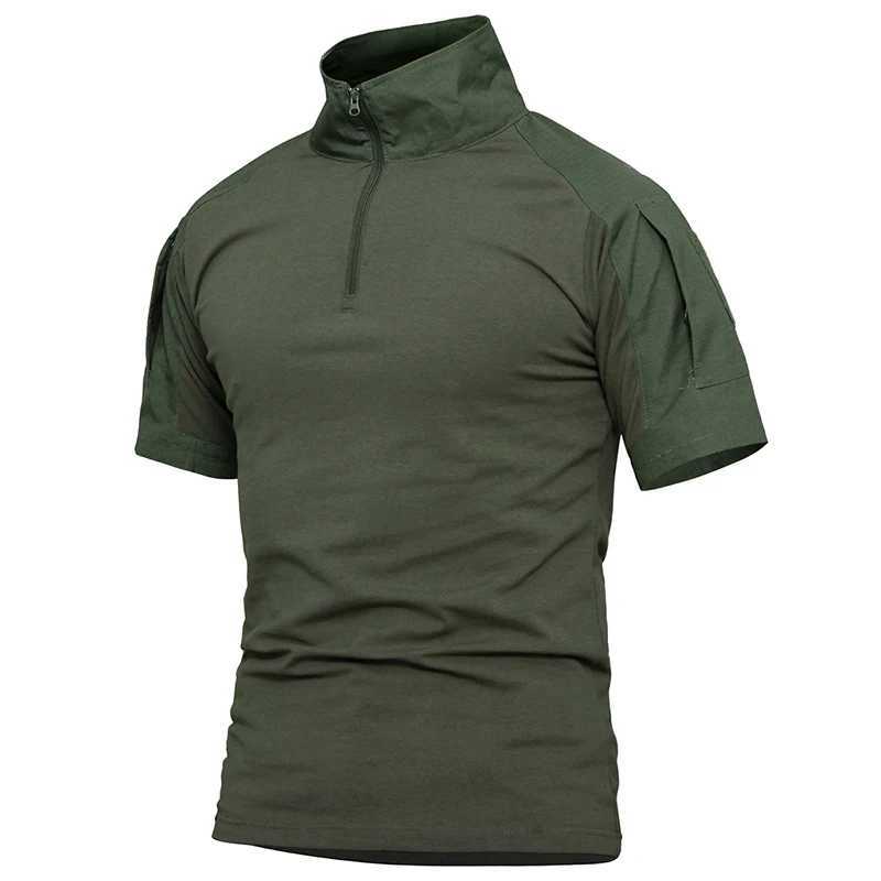 Summer Short Sleeve Battle Shirt Mens 1/4 Zipper Cotton Tactical Shirt Navy Blue Outdoor Shirt with Zipper Pocket W241026