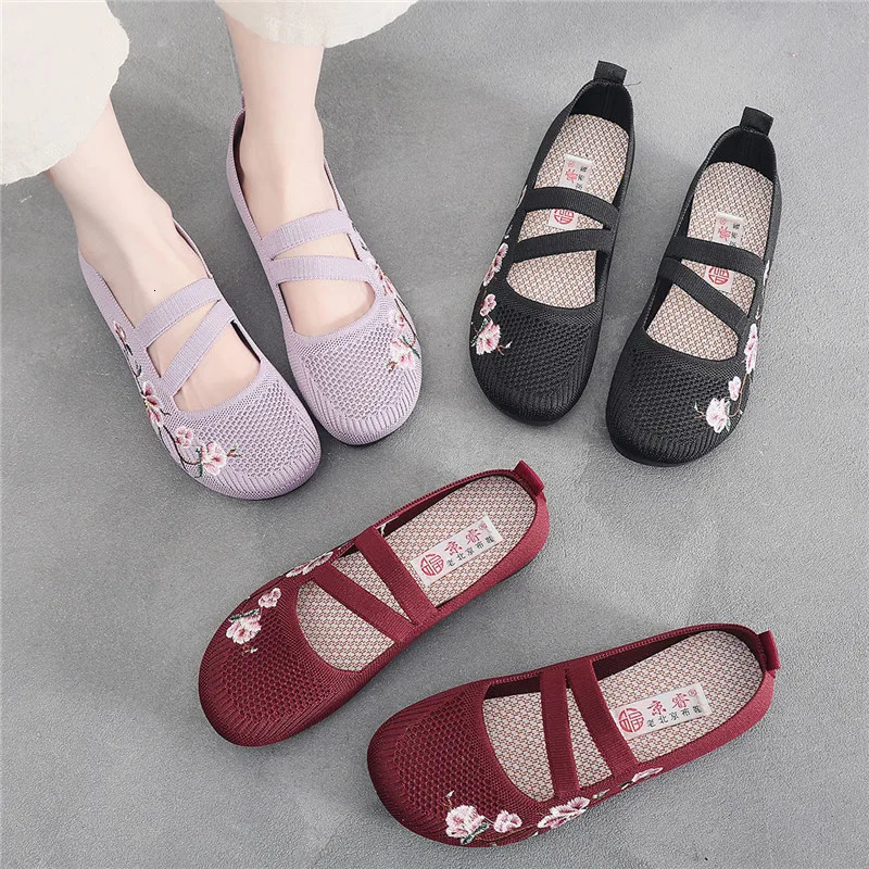 Grandmas Flat Casual Knitted Mary Jane Womens Shoes Summer Breathable Wool Soft Lavender Flat Womens Shoulder Strap Shoes 241024