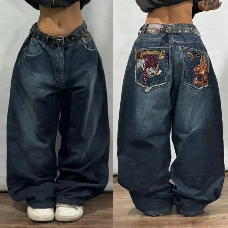 Y2K Fashion Women Letter Print Baggy Jeans Streetwear Vintage Gothic Casual Joker High Waist Wide Leg Pants Clothing 241025