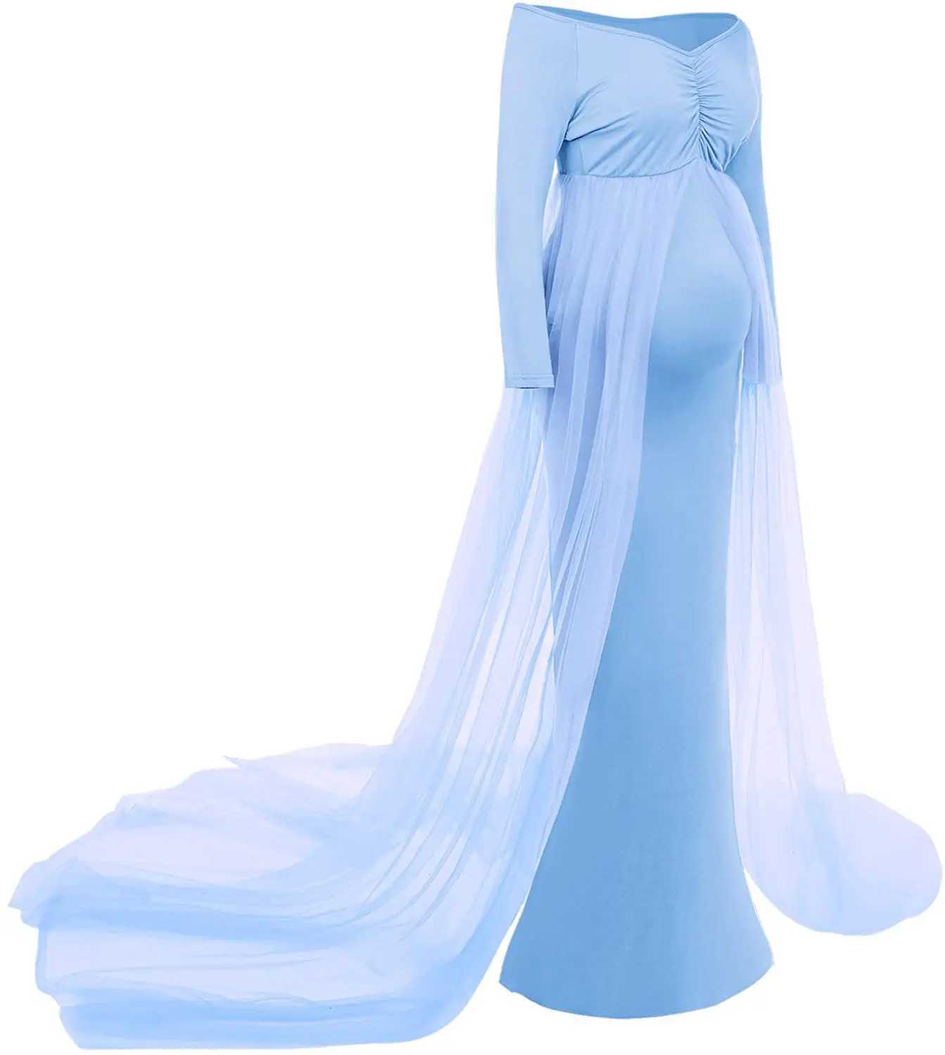 Sepzay womens long sleeved shoulder pregnant Maxi photography dress sheer wedding mermaid dress for Photosoot baby shower W241026