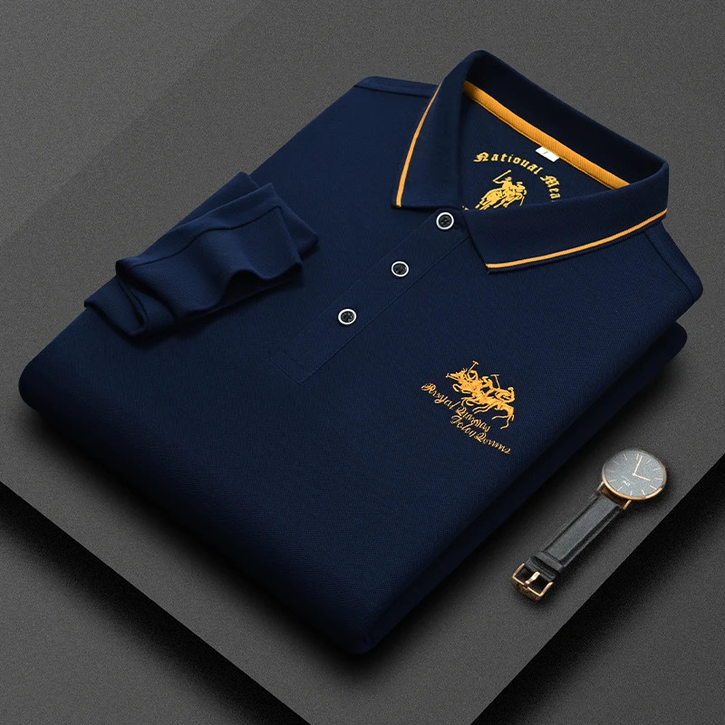95Cotton Quality Mens Polo Shirt Autumn Exquisite Embroidery Long Sleeve Business Fashion Golf Men Clothing 241025
