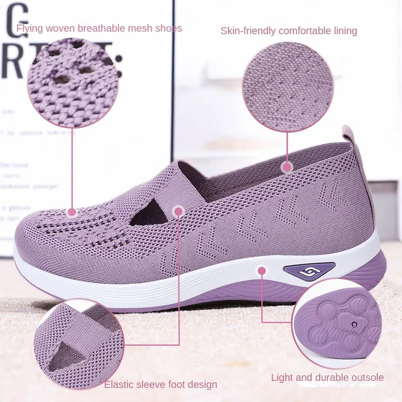 Womens shoes breathable and comfortable in spring and summer mothers single shoe soft sole casual blue mesh shoes 241024