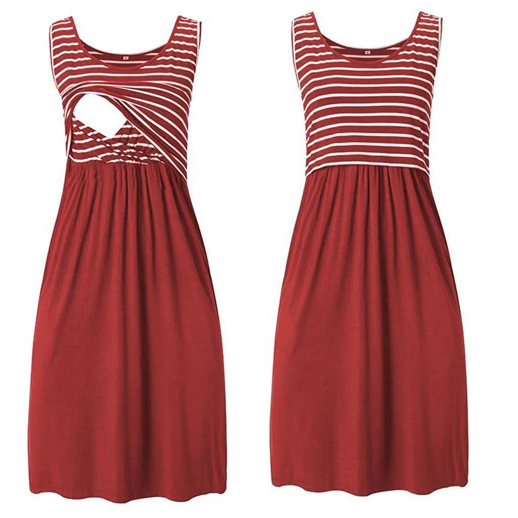 Womens Pregnant Women Fashion Stripe Tuning Breastfeeding Summer Pregnant Women Comfortable Dress Comfortable Loose Womens Care Top Dress W241026