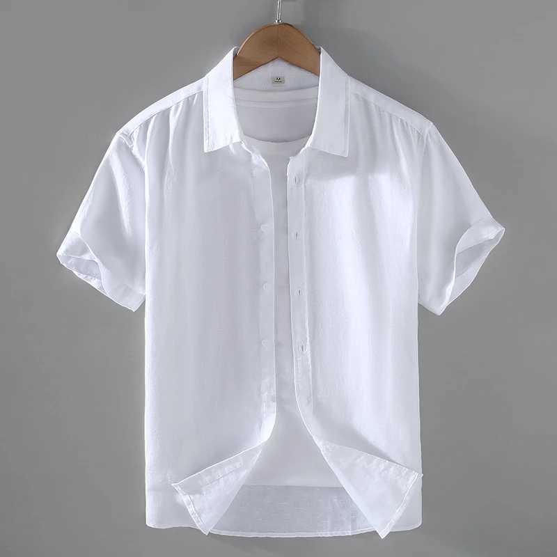 Cotton linen hot selling mens short sleeved summer T-shirt solid color stand up collar casual beach style plus M-3XL W241026