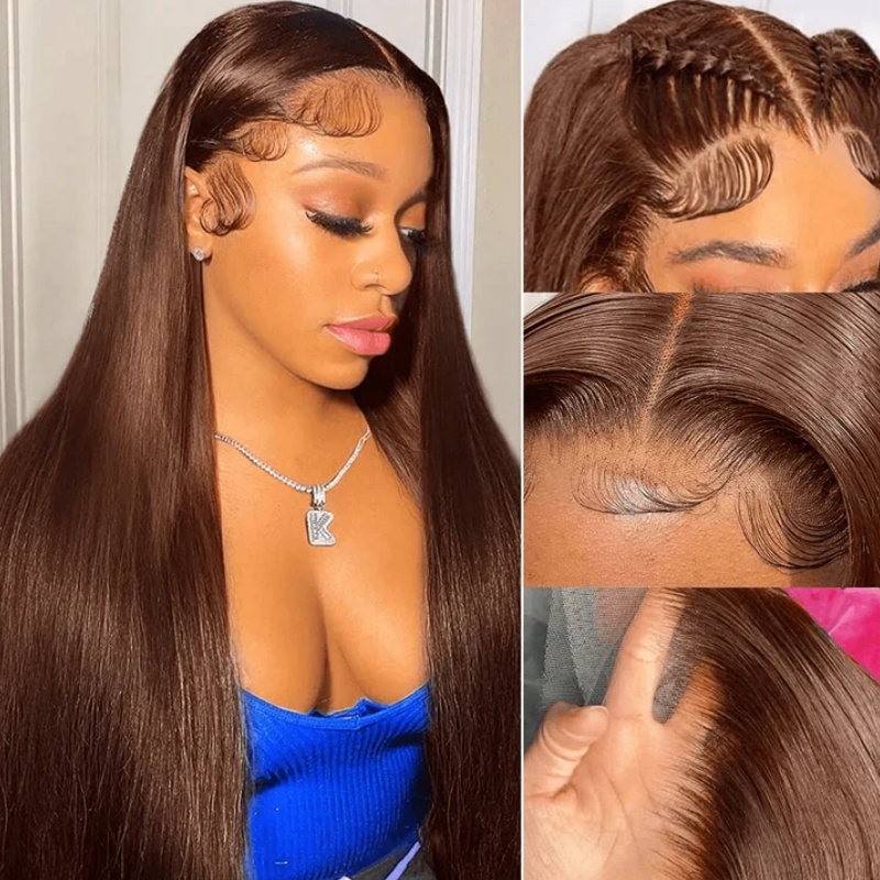 Brazilian Straight #4 Chocolate Brown Glueless Preplucked 6x4 HD Lace Closure Wig Human Hair Ready To Wear On Sale For Women