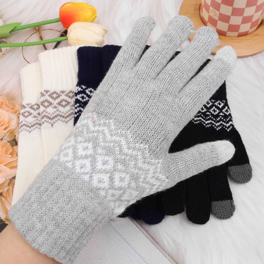 Winter Thick Warm Knitted Gs Suitable for Womens Mobile Phone Touchscreen Knitted Gs Winter Thick Warm Adult Gs Gloves W241026