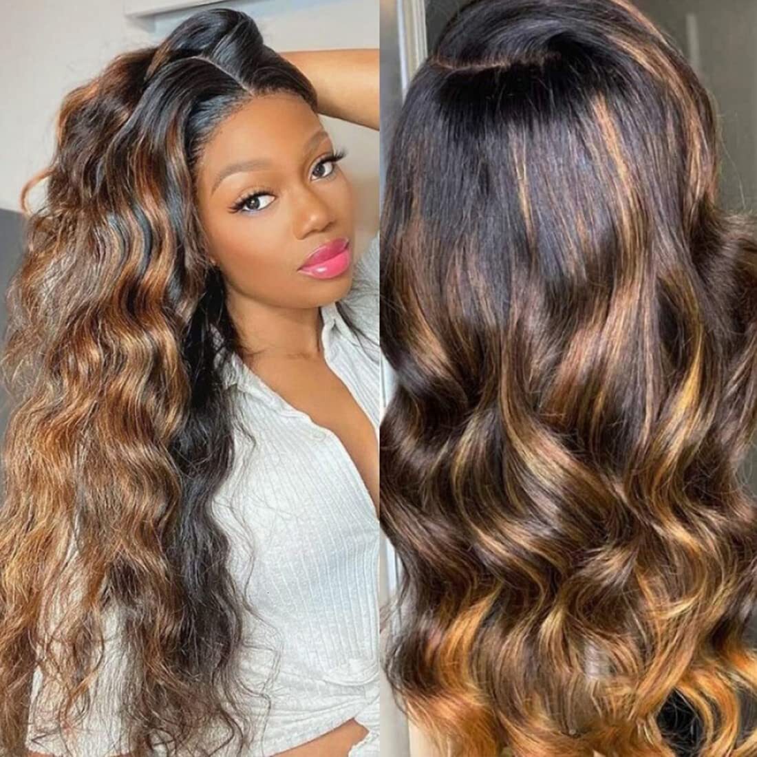 UNice Balayage Body Wave Wig 13x5x1 Middle T-Part Human Hair Pre Plucked FB30 Highlight Lace Front Wigs 150%