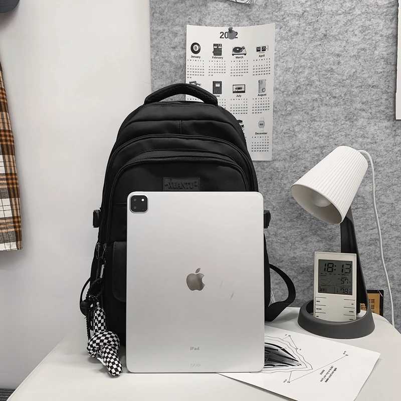 2023 Simple student bag solid color schoolbag youth large capacity travel backpack High quality canvas schoolbag fashion bagXJ241026
