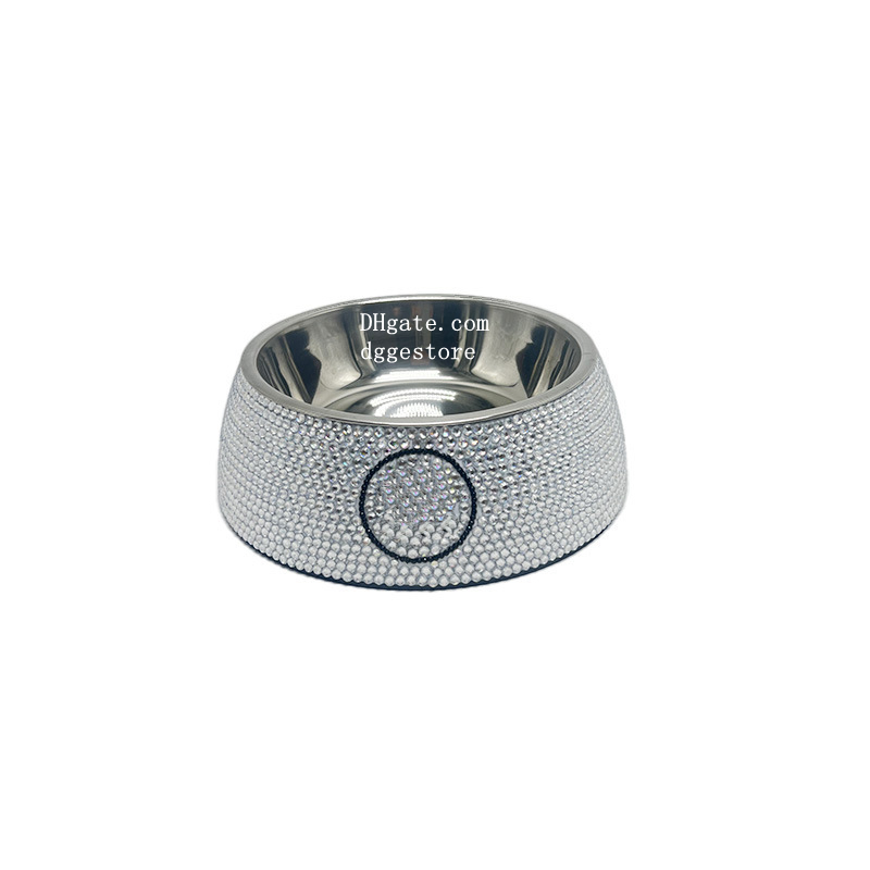 Designer Pet Bowl, Sparkling Rhinestones on Stainless Steel, Non-Slip Base, for Food, Water, Treats, Sier, Small,J20 Free shipping