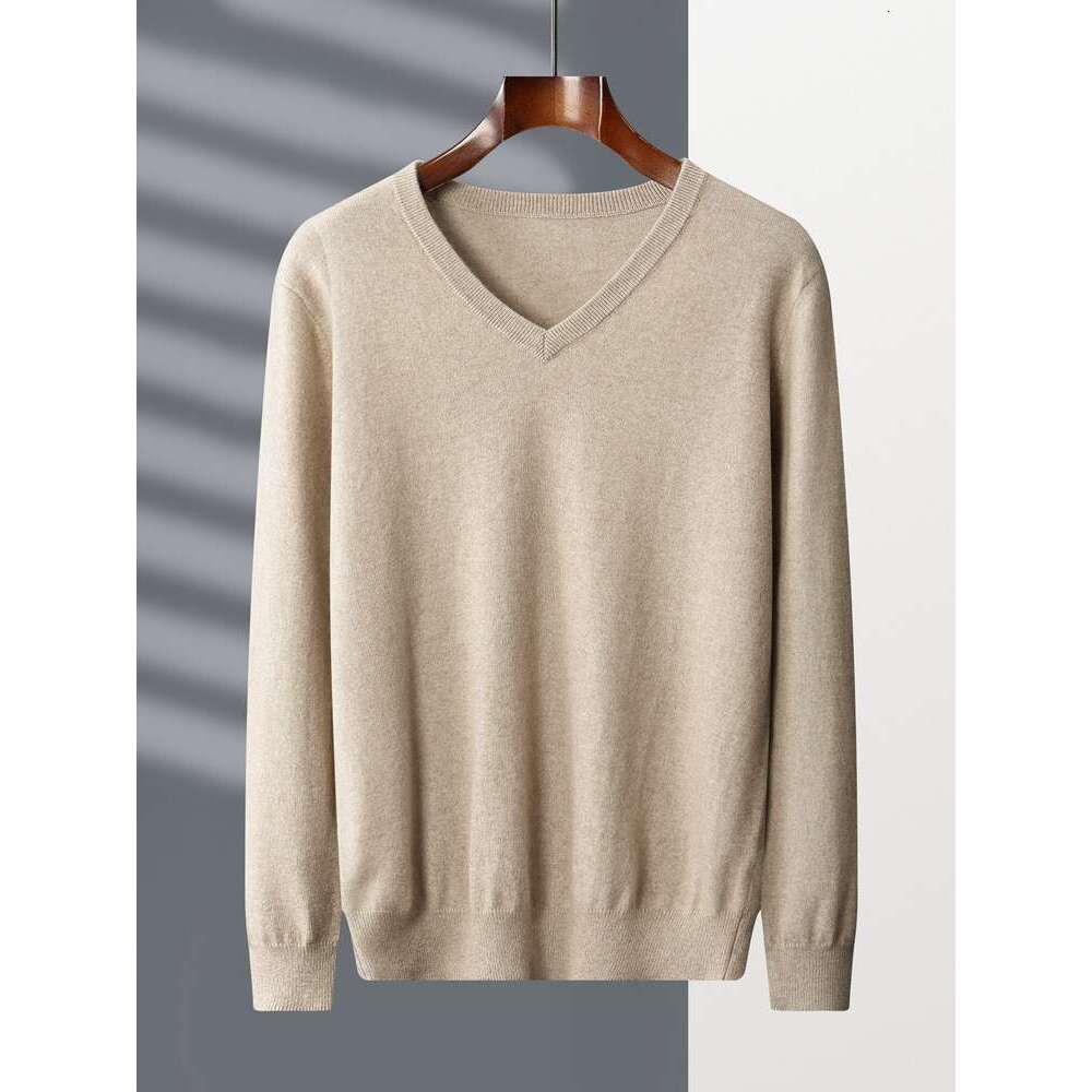 New Fashion Spring And Autumn Sweater For Men 100% Cashmere V-Neck Long Sleeve Pullover Casual Plus Size Tops Warm Knit Shirt