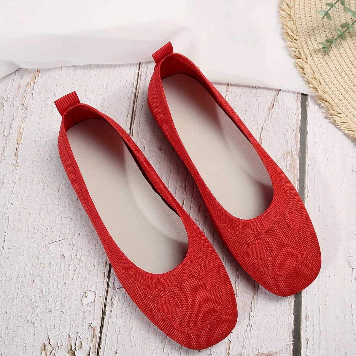 Womens flat shoes solid color knitted office shoes casual breathable ballet shoes soft mesh mule shoes womens Loafers Zapatos De Mujer 241024