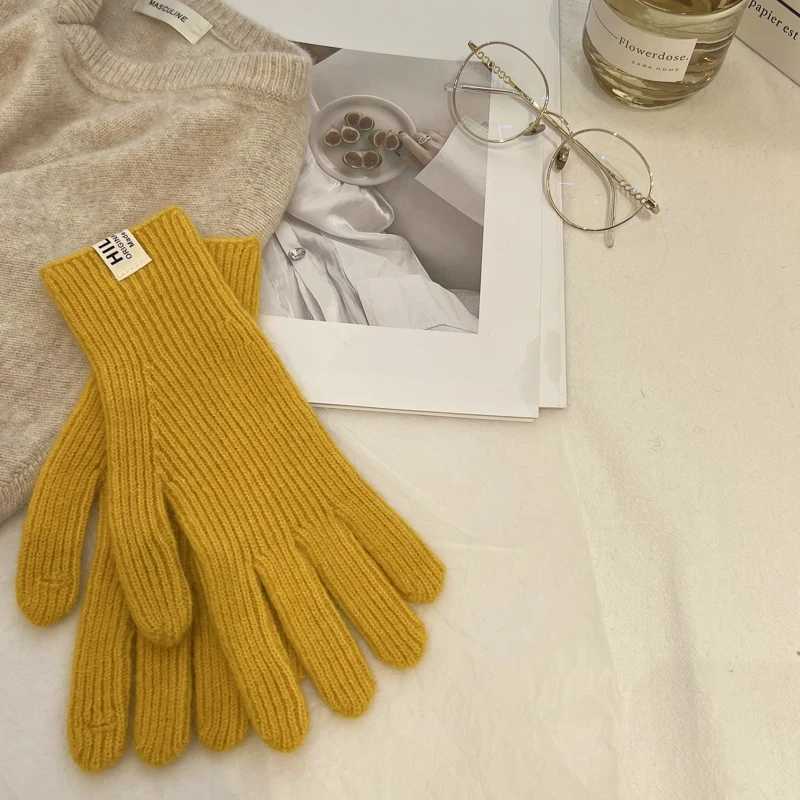 Solid Color Ins Knitted Wool Gs Simple Autumn Winter Korean Style Finger Touch Screen Warm Fingers W241026