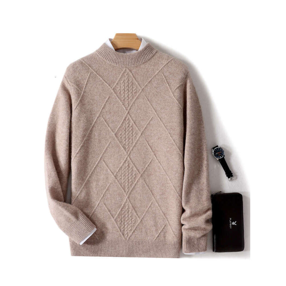 Autumn Winter Thickened Men's Sweaters Mock Neck Pullover 100% Merino Wool Casual Twist Knitwear Soft Warm Comfort Men Clothing