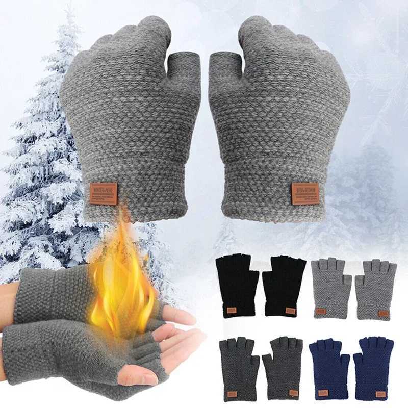 Mens Winter Finger Gs Half Finger Open Fleece Warmth Label Thick Elastic Outdoor Driving Gs W241026